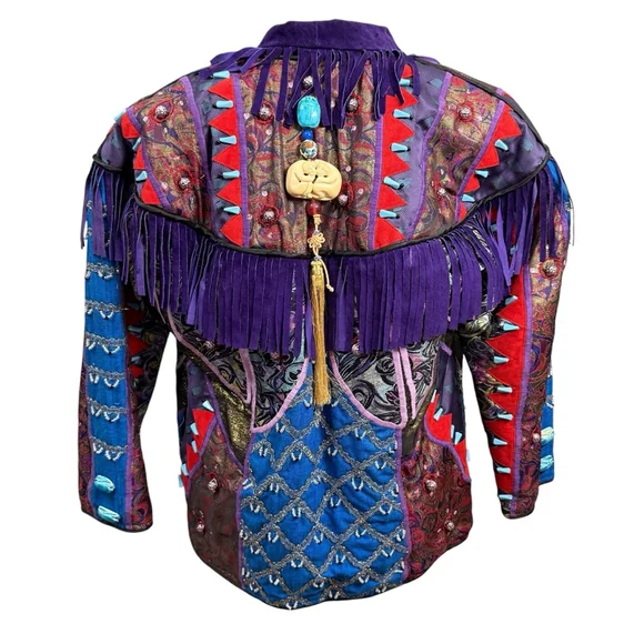 Vintage Judith Roberts Mexico Patchwork Fringe Jacket Beaded Western L/XL - Picture 12 of 16